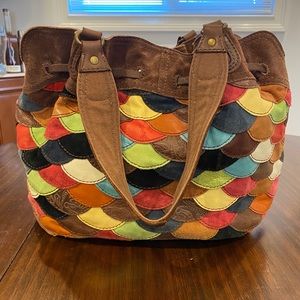 RARE Lucky Brand scallop leather and suede bag